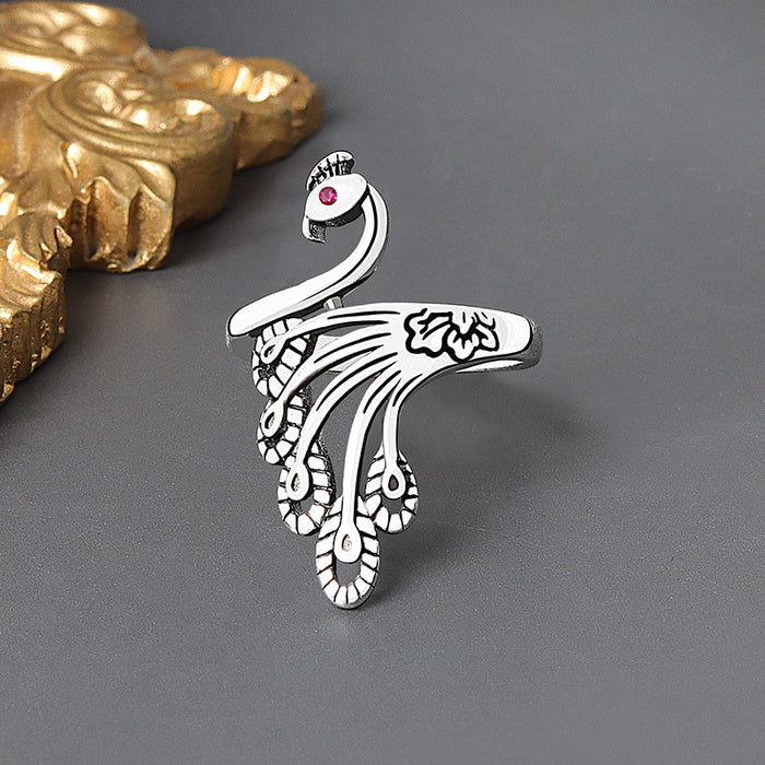 Wholesale Copper Silver Tone Vintage Peacock Ring Adjustable Women S Fashion Jewelry