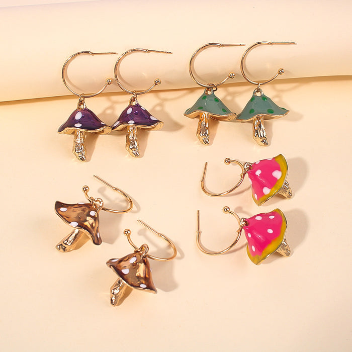 Wholesale Alloy Mushroom Drop Oil Earrings JDC-ES-QianDi025