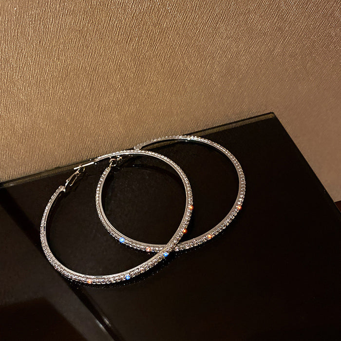 Wholesale  925 Silver Needle Diamond Single Row Earrings Large Circle Ear Ring for Women