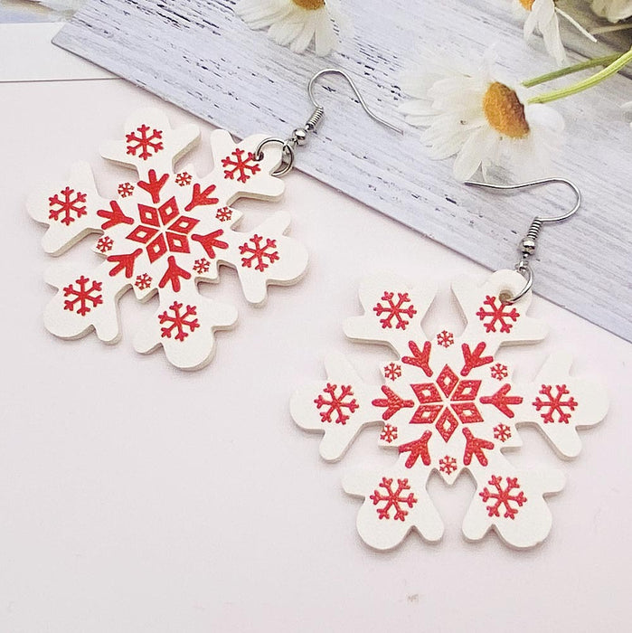 Wholesale Christmas Earrings,  Snowflake Double-Sided Printed Pu Leather Earrings,