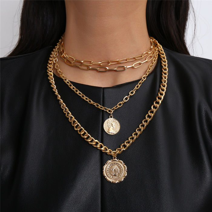 Wholesale Multi-Layer Sun Pendant Necklace Gold Alloy Trendy Fashion Accessory