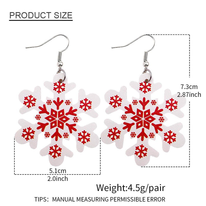 Wholesale Christmas Earrings,  Snowflake Double-Sided Printed Pu Leather Earrings,