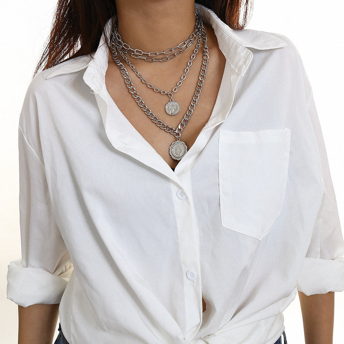 Wholesale Multi-Layer Sun Pendant Necklace Gold Alloy Trendy Fashion Accessory
