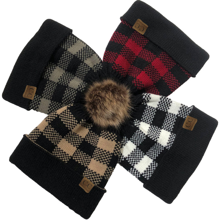 Wholesale Beanie Christmas Plaid Detachable Fur Ball Curled Knitted Hat JDC-FH-YiXun008