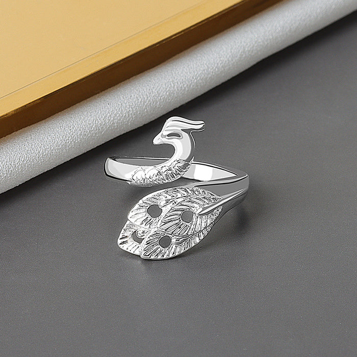 Wholesale Copper Silver Tone Vintage Peacock Ring Adjustable Women S Fashion Jewelry