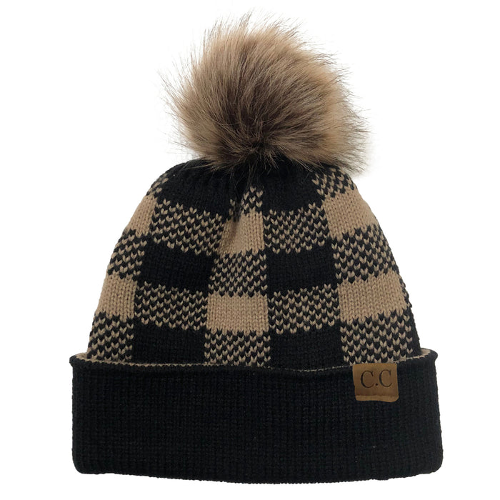 Wholesale Beanie Christmas Plaid Detachable Fur Ball Curled Knitted Hat JDC-FH-YiXun008