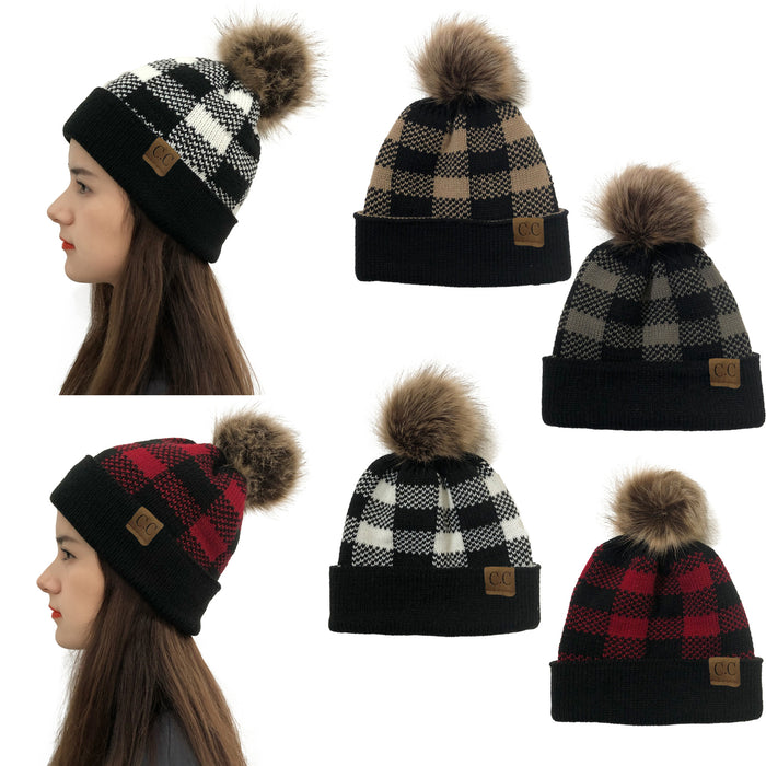 Wholesale Beanie Christmas Plaid Detachable Fur Ball Curled Knitted Hat JDC-FH-YiXun008