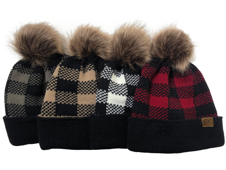 Wholesale Beanie Christmas Plaid Detachable Fur Ball Curled Knitted Hat JDC-FH-YiXun008