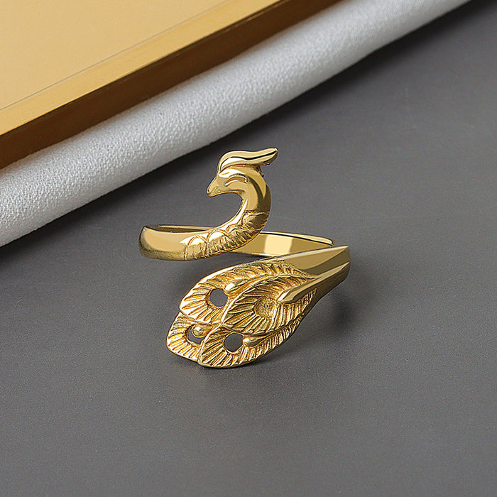 Wholesale Copper Silver Tone Vintage Peacock Ring Adjustable Women S Fashion Jewelry