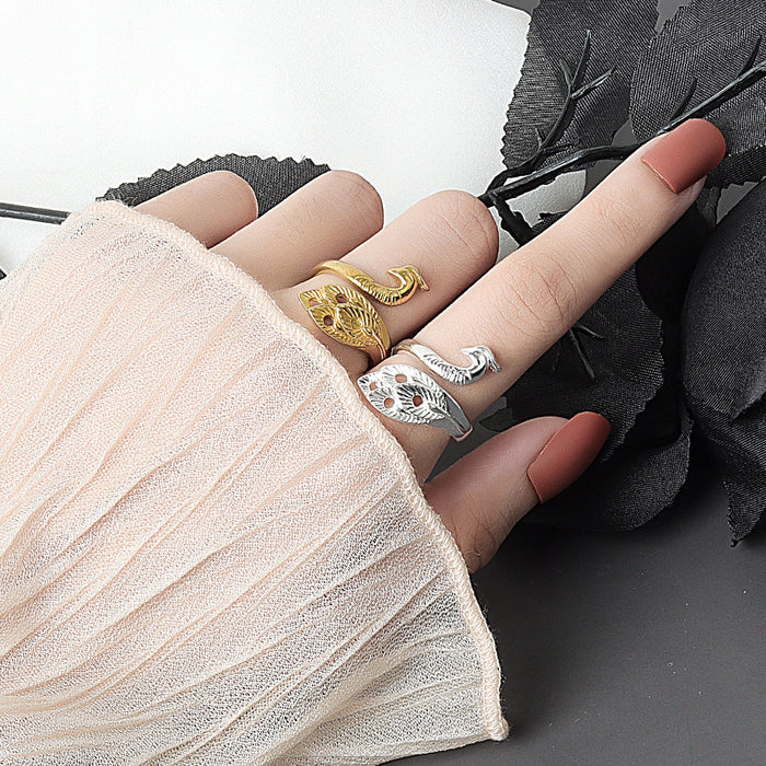 Wholesale Copper Silver Tone Vintage Peacock Ring Adjustable Women S Fashion Jewelry