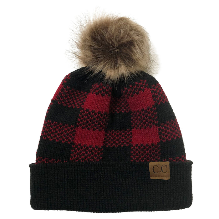 Wholesale Beanie Christmas Plaid Detachable Fur Ball Curled Knitted Hat JDC-FH-YiXun008