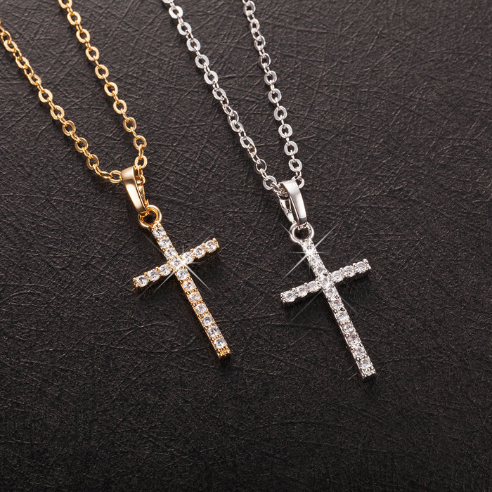 Wholesale Cross pendant necklace inlaid with zircon necklace, simple and fashionable collarbone chain