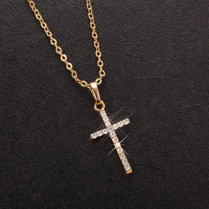 Wholesale Cross pendant necklace inlaid with zircon necklace, simple and fashionable collarbone chain