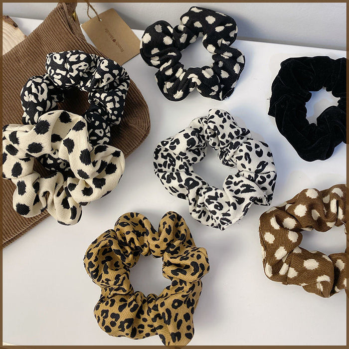 Wholesale Autumn and Winter Vintage Leopard Print Spotted Large Intestine Hair Ring Simple Head Rope Thick Fabric Hair Ring Distinctive Headwear