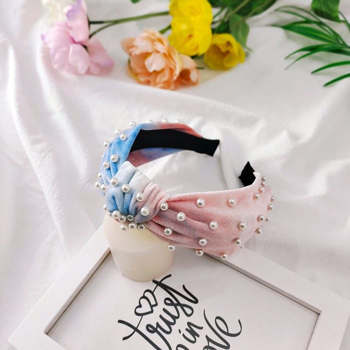 Wholesale Hair Hoops Tie Dye Pearl Headband JDC-HD-KuR001