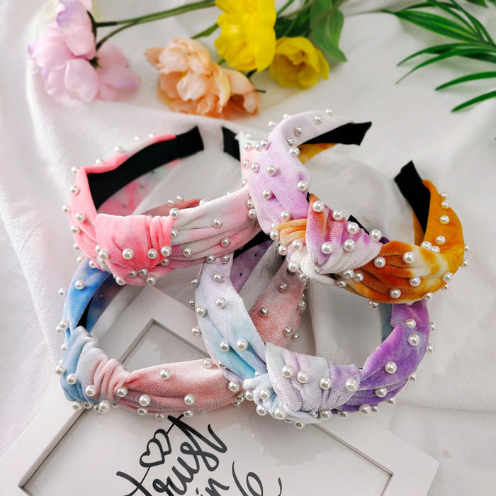 Wholesale Hair Hoops Tie Dye Pearl Headband JDC-HD-KuR001