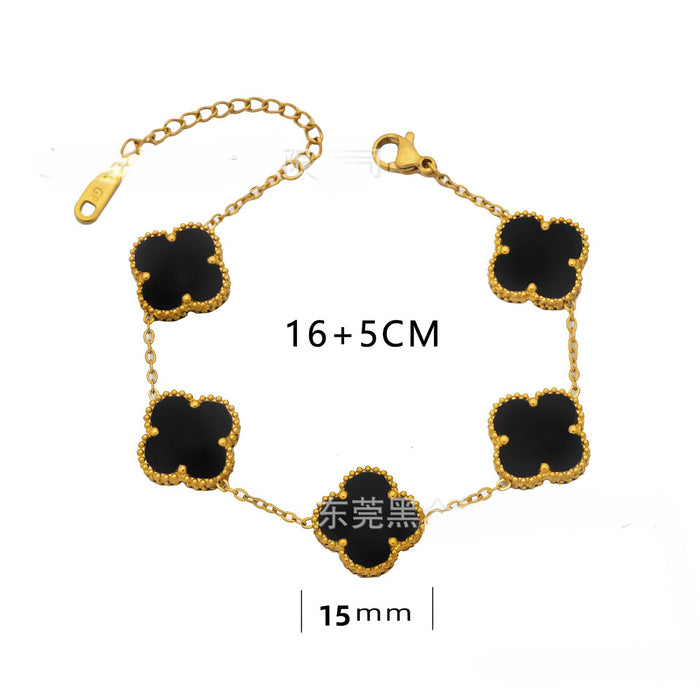 Wholesale Four-leaf Clover Double-sided Titanium Steel Bracelet JDC-BT-HeiJ002