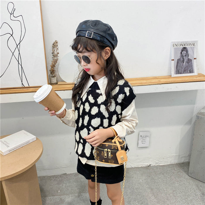 Wholesale Children's Bucket Crossbody Bag Fashionable PU Flower Handbag JDC-SD-YuanDuo072