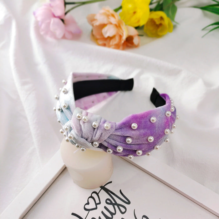 Wholesale Hair Hoops Tie Dye Pearl Headband JDC-HD-KuR001