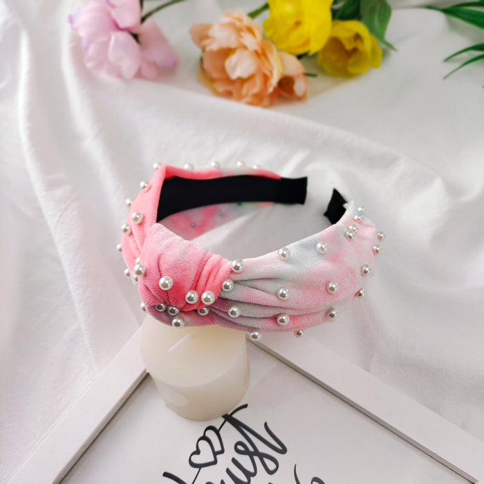 Wholesale Hair Hoops Tie Dye Pearl Headband JDC-HD-KuR001