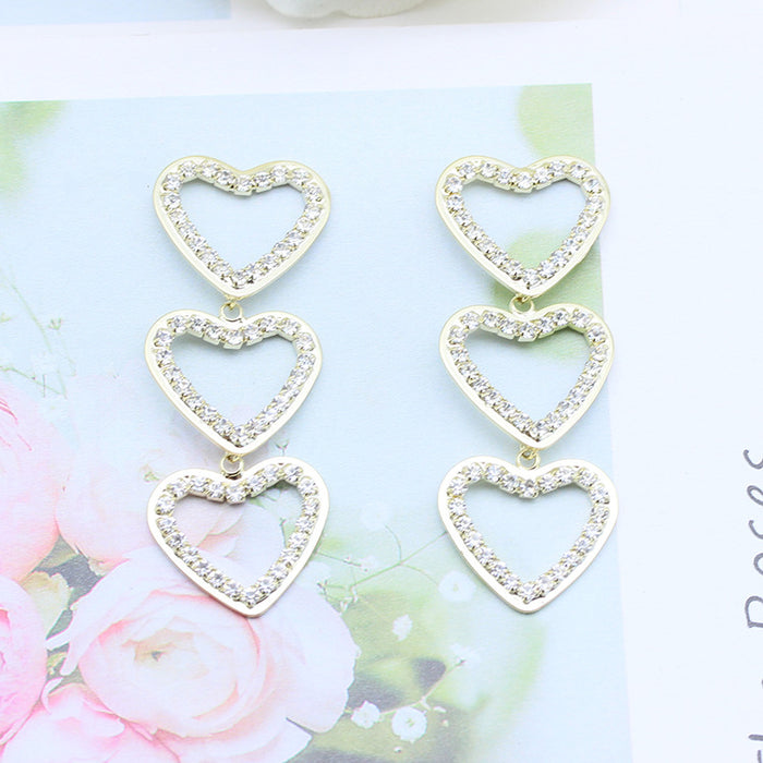 Wholesale Hollow Heart-shaped Rhinestone Love Earrings JDC-ES-MiD002