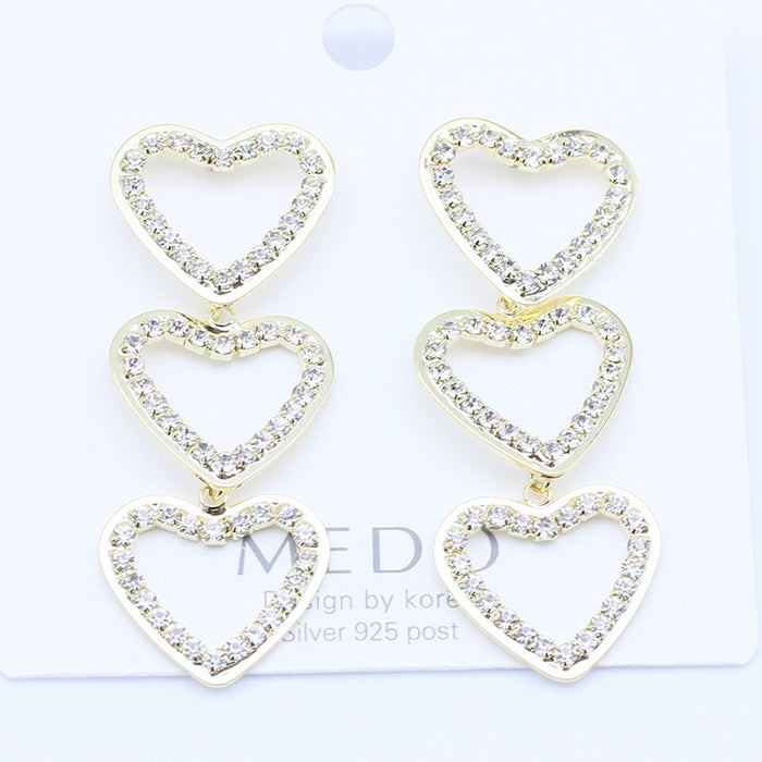 Wholesale Hollow Heart-shaped Rhinestone Love Earrings JDC-ES-MiD002