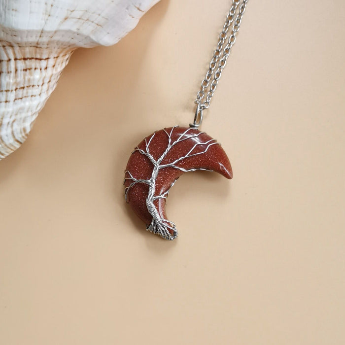 Wholesale Winding Moon Natural Stone Amethyst Life Tree Necklace Handmade Wealth Tree Necklace N512 JDC-NE-HXu004