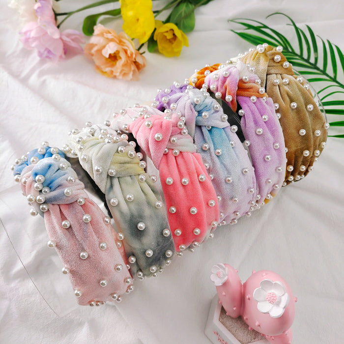 Wholesale Hair Hoops Tie Dye Pearl Headband JDC-HD-KuR001