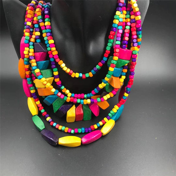 Wholesale Wooden Multi-layer Beaded Long Necklace JDC-NE-NanH006