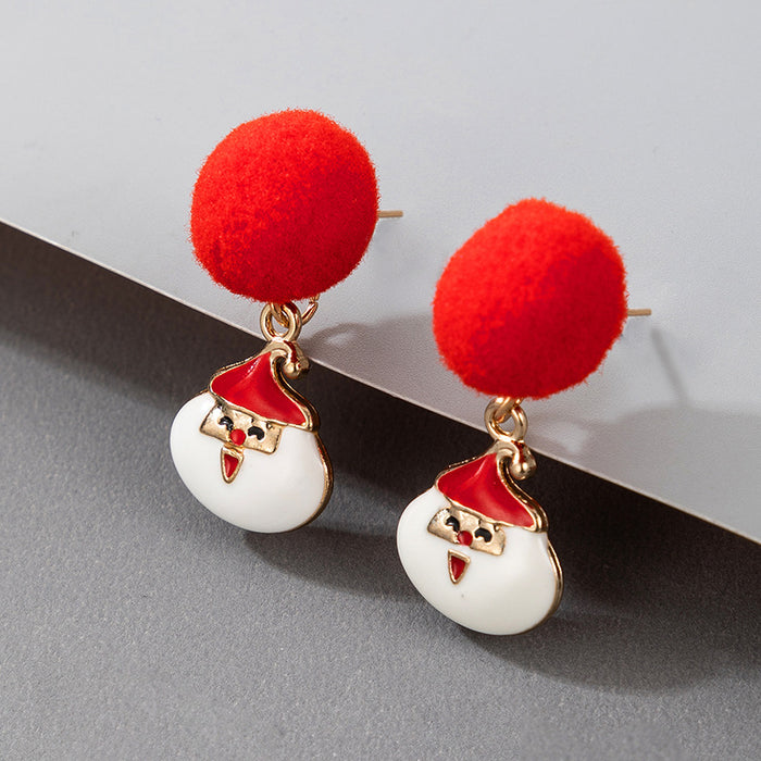 Wholesale Christmas Candy Elk Bell Earrings with Red Green Wool Ball Fashion MOQ≥2