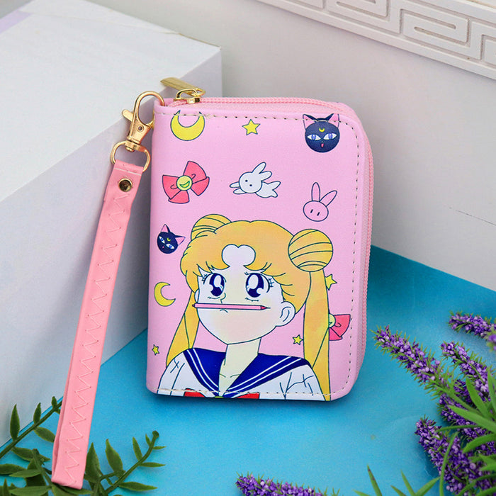 Wholesale Mini Cartoon beautiful girl cute female student fresh women's short zipper portable wallet