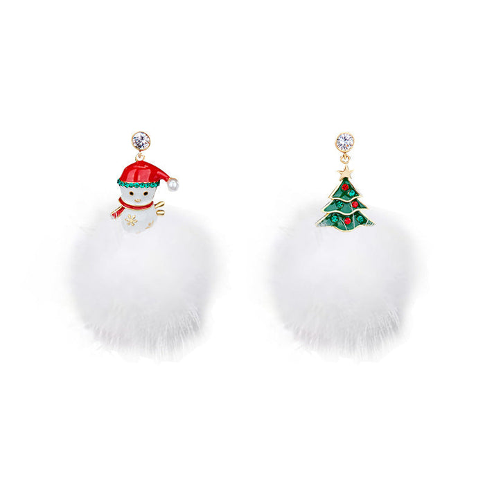 Wholesale Earrings Alloy Diamond Christmas Tree Snowman Fur Balls JDC-ES-Duoli013