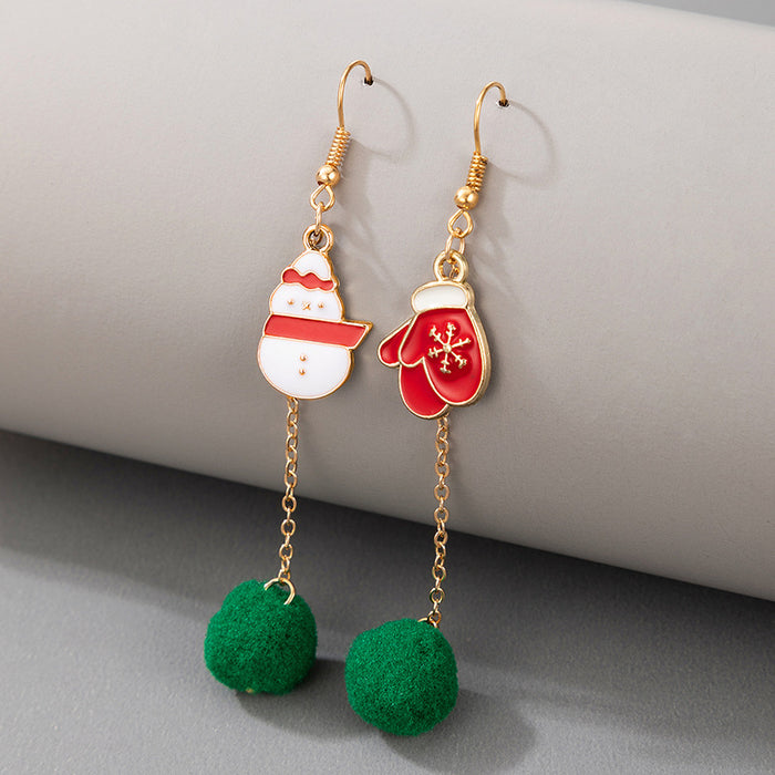 Wholesale Christmas Candy Elk Bell Earrings with Red Green Wool Ball Fashion MOQ≥2