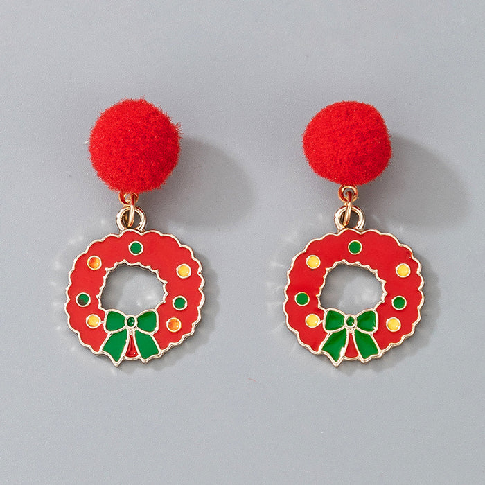 Wholesale Christmas Candy Elk Bell Earrings with Red Green Wool Ball Fashion MOQ≥2