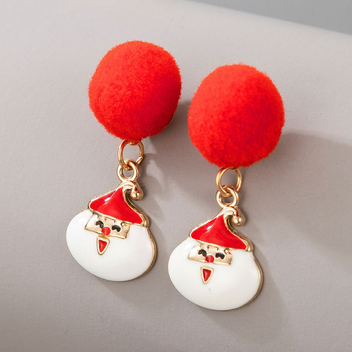 Wholesale Christmas Candy Elk Bell Earrings with Red Green Wool Ball Fashion MOQ≥2