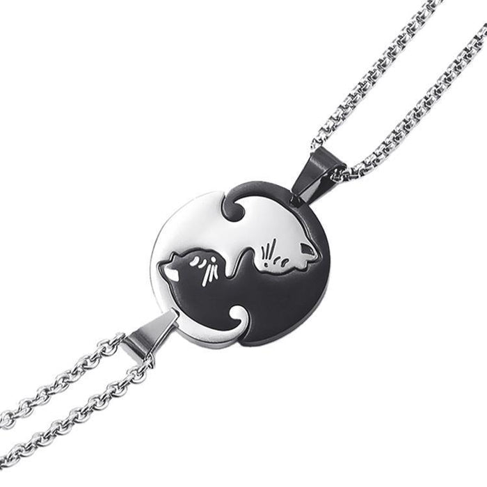 Wholesale Stainless Steel Black and White Cat Hug Splicing Pendant Necklace JDC-NE-LiL004