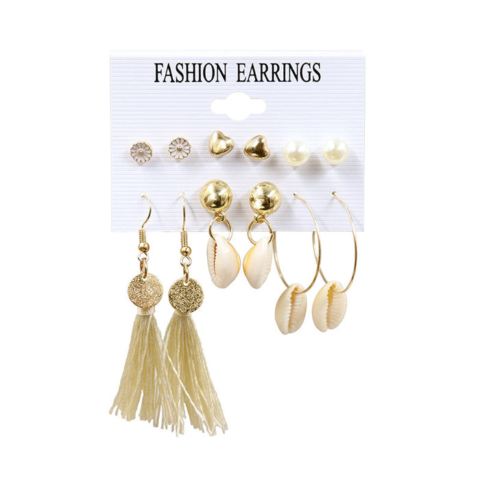Wholesale New starfish earring set, simple beach style, shell pearl 6-piece set