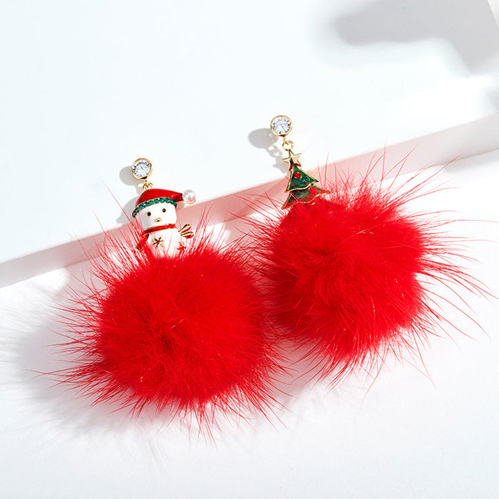 Wholesale Earrings Alloy Diamond Christmas Tree Snowman Fur Balls JDC-ES-Duoli013