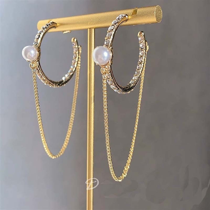 Wholesale Round Pearl High-grade Chain Earrings Elegant Geometric Circle Diamond Simple