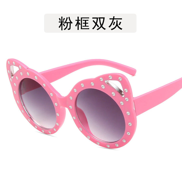 Wholesale Children's point diamond round frame glasses, teddy bear sunglasses, cute fox ear glasses, sunglasses