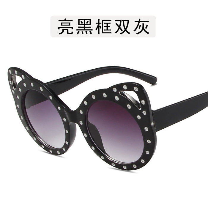 Wholesale Children's point diamond round frame glasses, teddy bear sunglasses, cute fox ear glasses, sunglasses