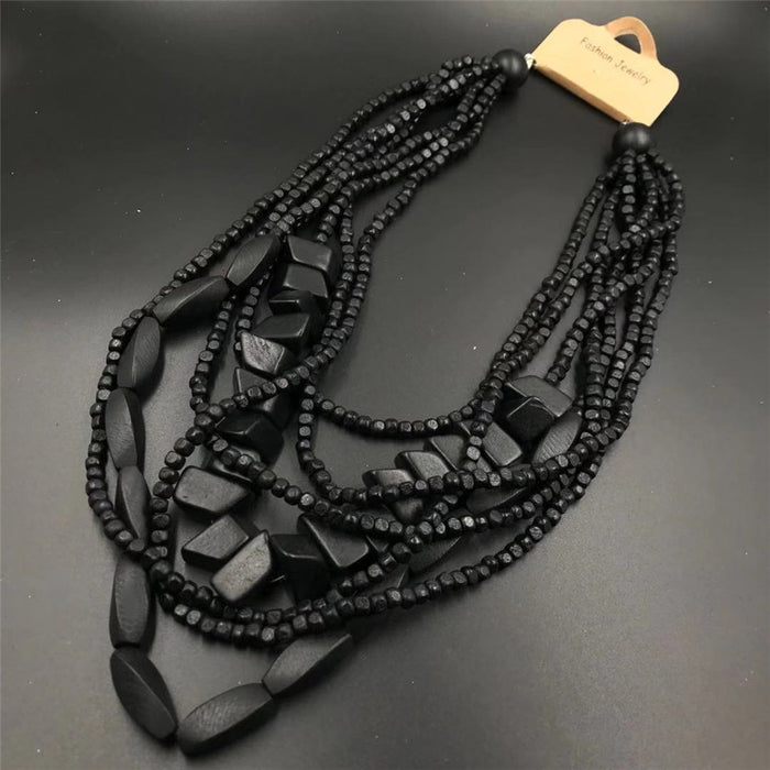 Wholesale Wooden Multi-layer Beaded Long Necklace JDC-NE-NanH006