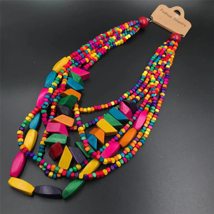 Wholesale Wooden Multi-layer Beaded Long Necklace JDC-NE-NanH006