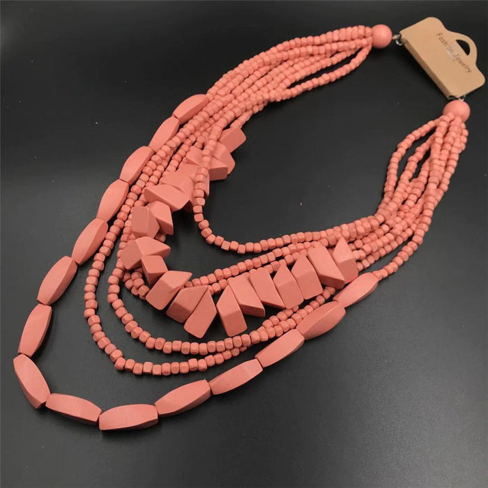 Wholesale Wooden Multi-layer Beaded Long Necklace JDC-NE-NanH006