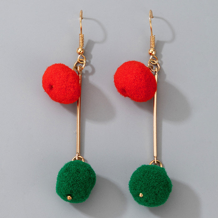 Wholesale Christmas Candy Elk Bell Earrings with Red Green Wool Ball Fashion MOQ≥2