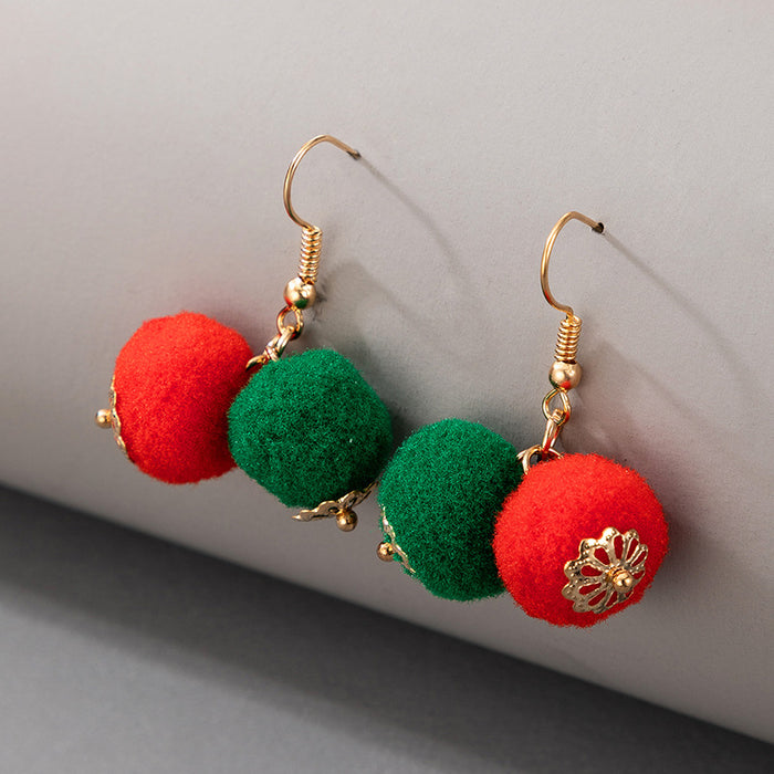 Wholesale Christmas Candy Elk Bell Earrings with Red Green Wool Ball Fashion MOQ≥2