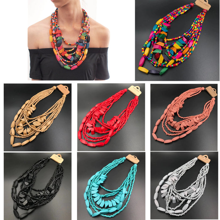 Wholesale Wooden Multi-layer Beaded Long Necklace JDC-NE-NanH006