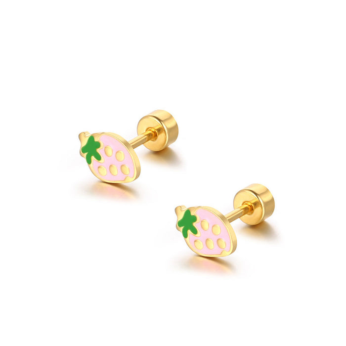 Wholesale Girl Cute Small Colorfulful Strawberry Earrings Titanium Steel