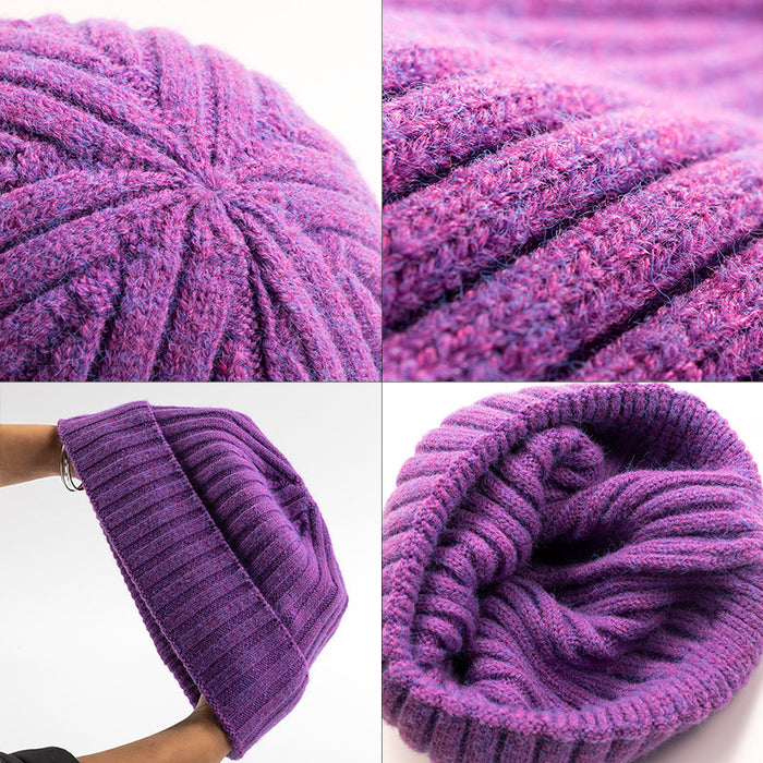 Wholesale Women' s Korean style all-match solid color knitted hat women' s outdoor thick warm cold hat