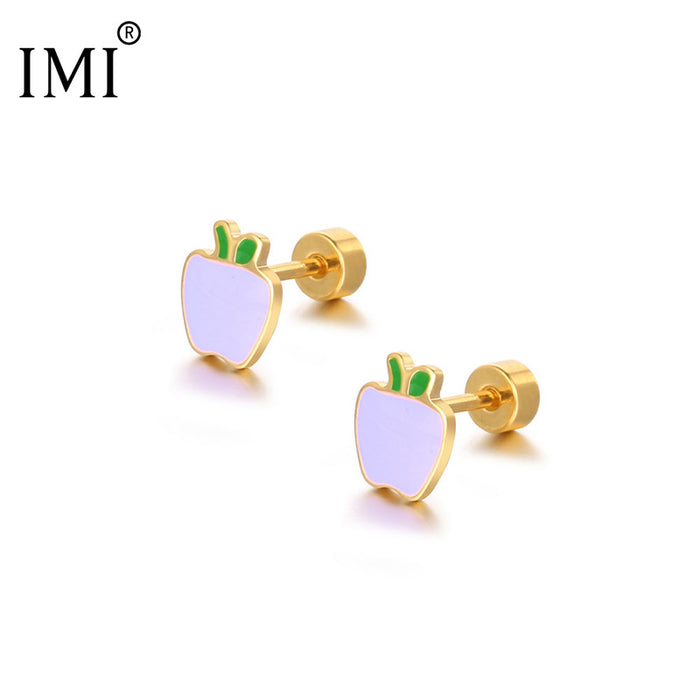 Wholesale Titanium Steel Earrings Red Apple Mini Earrings